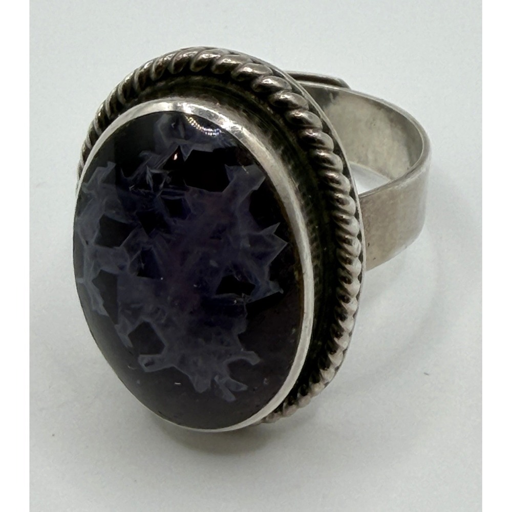 Vintage Mexico 925 Amethyst Ring Adjustable Size 6.75 TP-95 Oval Cabochon